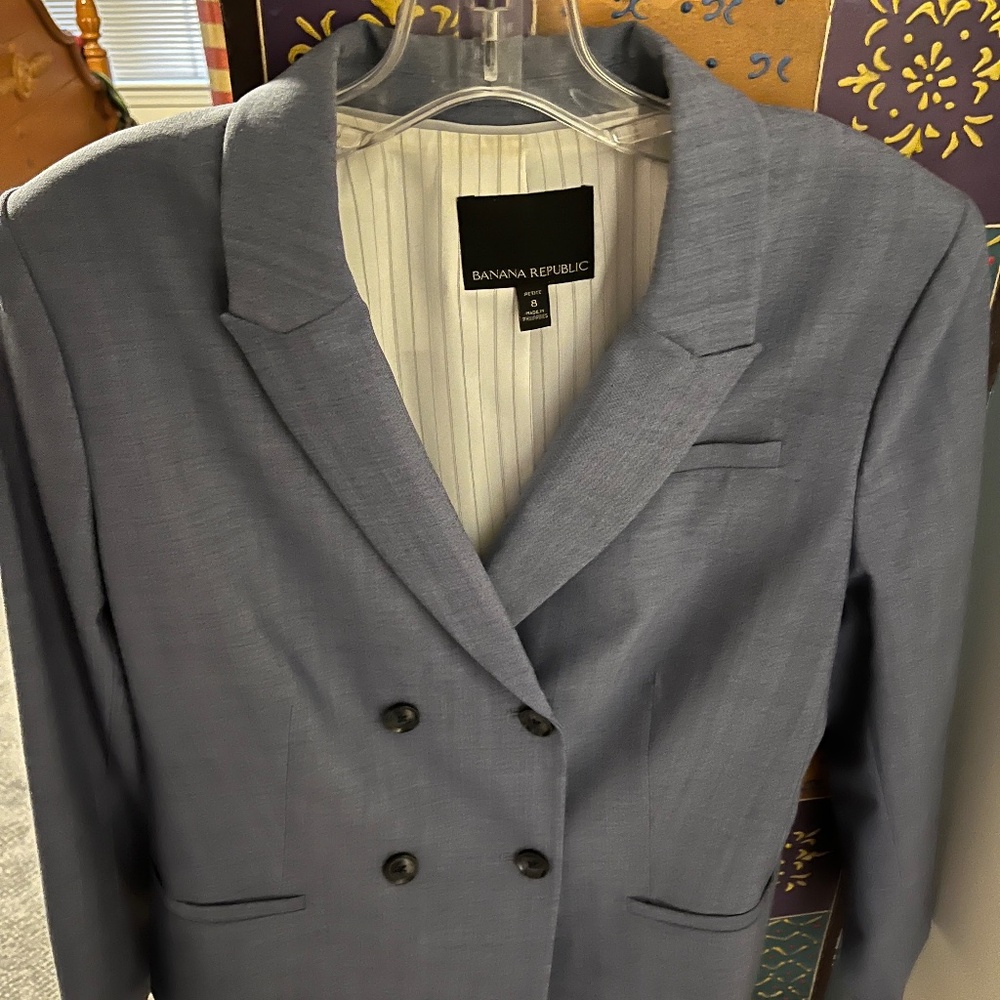 Banana Republic Grayish Blue/Silver Women’s Business Pant Suit (Blazer + Pants)